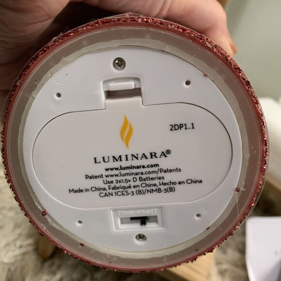 Luminara Red Glitter 7” Red Pillar Flameless Indoor Candle With Remote - Picture 8 of 17